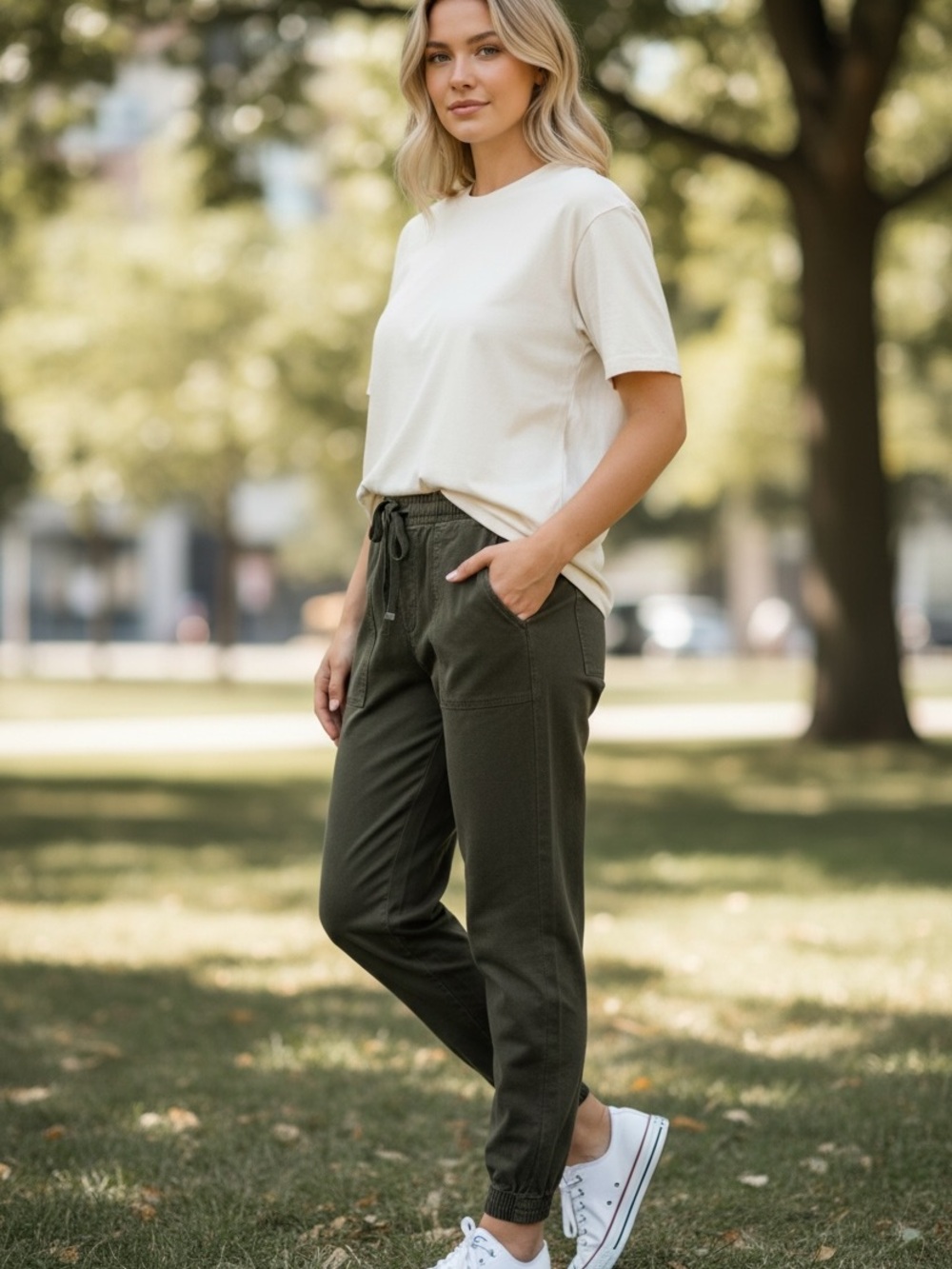 H&M Women's Olive Pull-On Jogger Pants Size 10